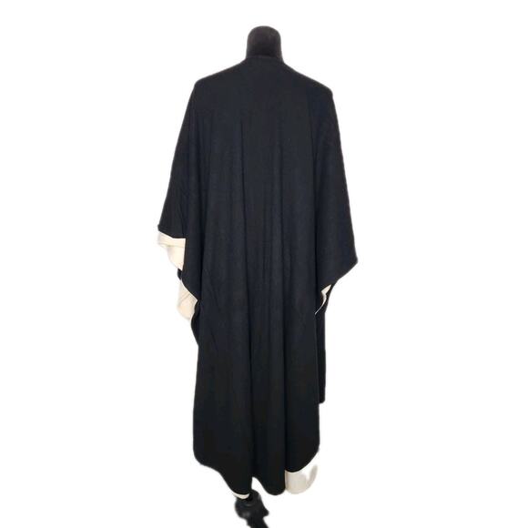 Shi Cashmere Scotland Double Layer Black & Cream Knit Long Cape Shawl Wrap OS - Picture 4 of 8